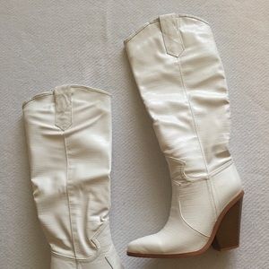 MISSGUIDED White Calf Height Western Boots